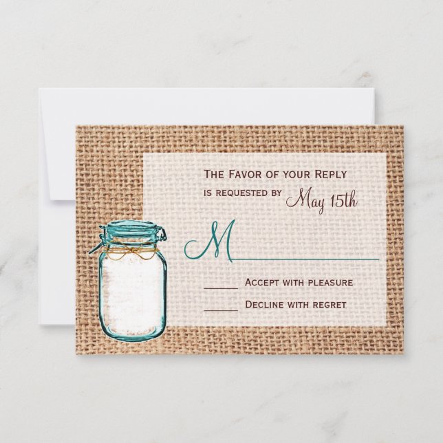 Cartas RSVP de la boda de la boda de Mason Jar Bur (Anverso)