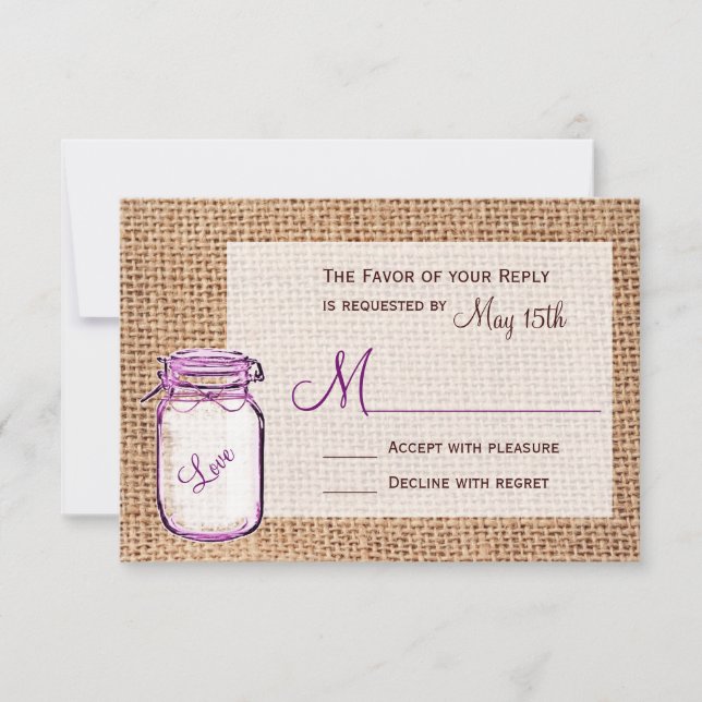 Cartas RSVP de la boda de la boda de Mason Jar Bur (Anverso)