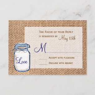 Cartas RSVP de la boda de la boda de Mason Jar Bur