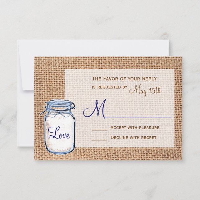 Cartas RSVP de la boda de la boda de Mason Jar Bur (Anverso)