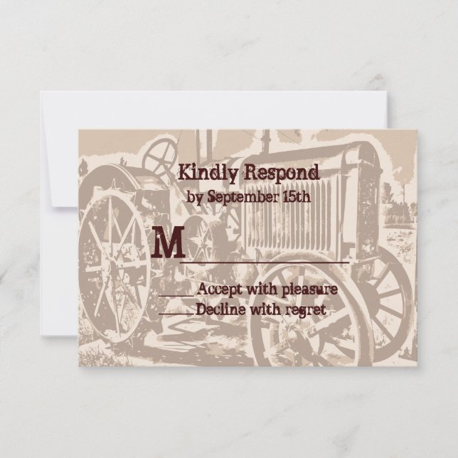 Cartas RSVP de la boda de la granja de tractores a (Anverso)