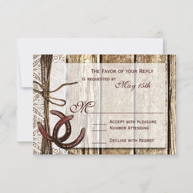 Cartas RSVP de la boda de la herradura en el campo (Anverso)