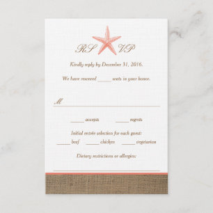 Cartas RSVP de la boda de la playa de Coral Starfi