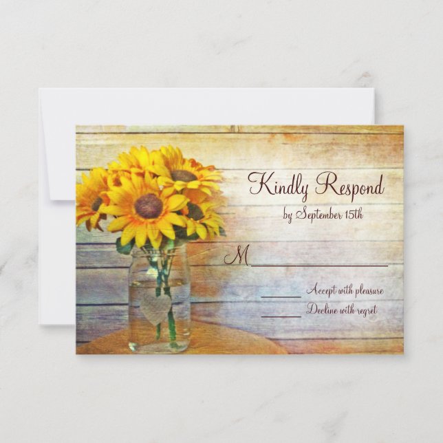 Cartas RSVP de la boda de los girasoles Mason Jar (Anverso)