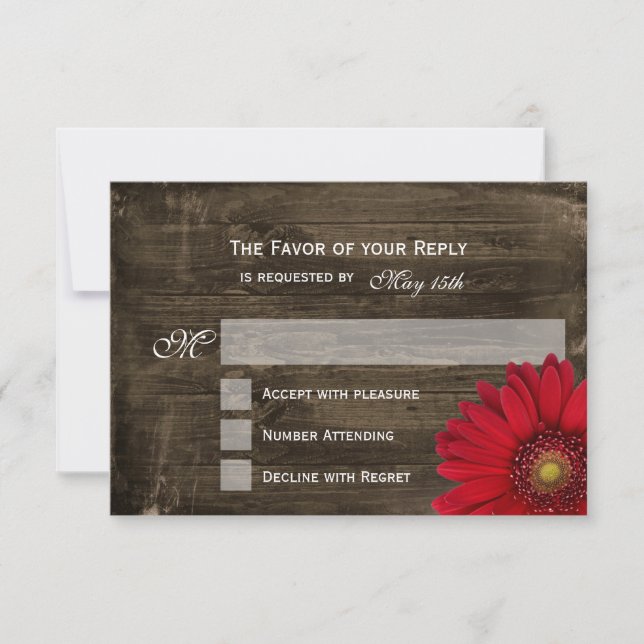 Cartas RSVP de la boda de madera de la marea roja  (Anverso)