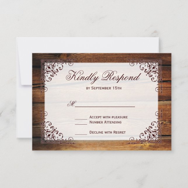 Cartas RSVP de la Boda de Madera Rústica del Barn  (Anverso)
