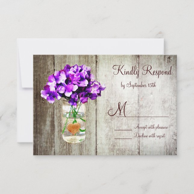 Cartas RSVP de la boda de Mason Jar Hydrangea (Anverso)