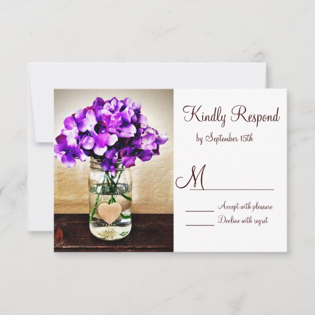Cartas RSVP de la boda de Mason Jar Hydrangea (Anverso)