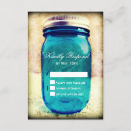Cartas RSVP de la boda de Mason Jar, Verde azulada