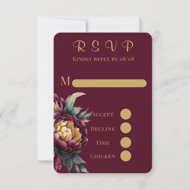 Cartas RSVP de la boda de Peony con pintura de oro (Anverso)