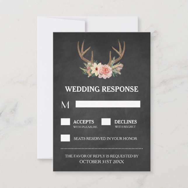 Cartas RSVP de la Boda del Chalkboard del Deer Ant (Anverso)