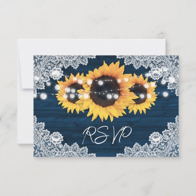 Cartas RSVP de la boda del girasol azul de la mari (Anverso)