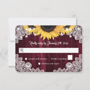 Cartas RSVP de la boda del girasol de la madera de