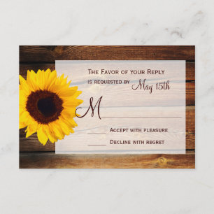 Cartas RSVP de la boda del girasol de la madera de