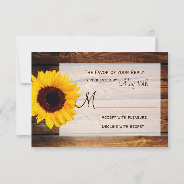 Cartas RSVP de la boda del girasol de la madera de (Anverso)
