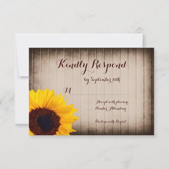 Cartas RSVP de la boda del girasol de la madera de (Anverso)