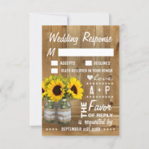 Cartas RSVP de la boda del girasol de Mason Jar Bu