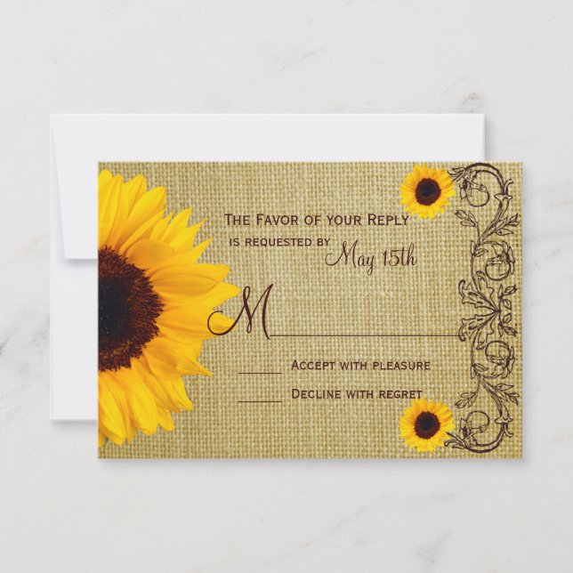 Cartas RSVP de la boda del girasol del país ruso (Anverso)