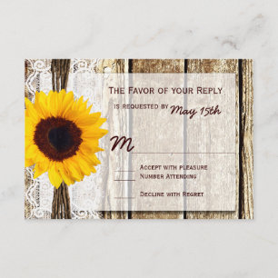 Cartas RSVP de la boda del girasol en el campo de