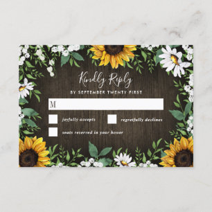 Cartas RSVP de la boda del marchito del girasol rú