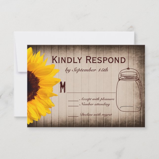 Cartas RSVP de la boda rusa del girasol Mason Jar (Anverso)