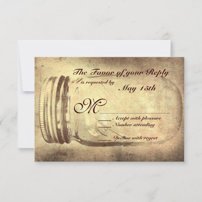 Cartas RSVP de la boda rústica de Mason Jar (Anverso)