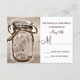 Cartas RSVP de la boda rústica de Mason Jar