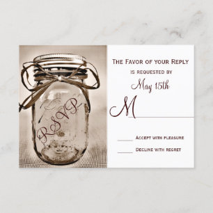 Cartas RSVP de la boda rústica de Mason Jar