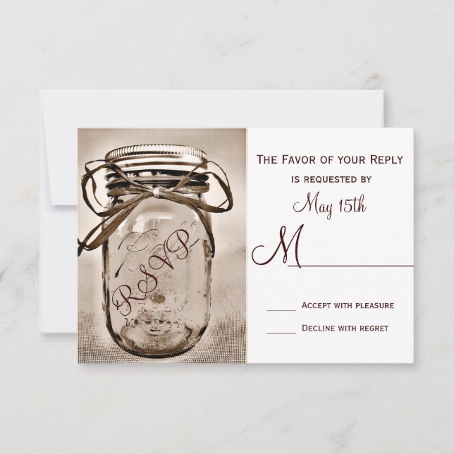 Cartas RSVP de la boda rústica de Mason Jar (Anverso)