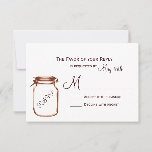 Cartas RSVP de la boda rústica de Mason Jar Countr (Anverso)