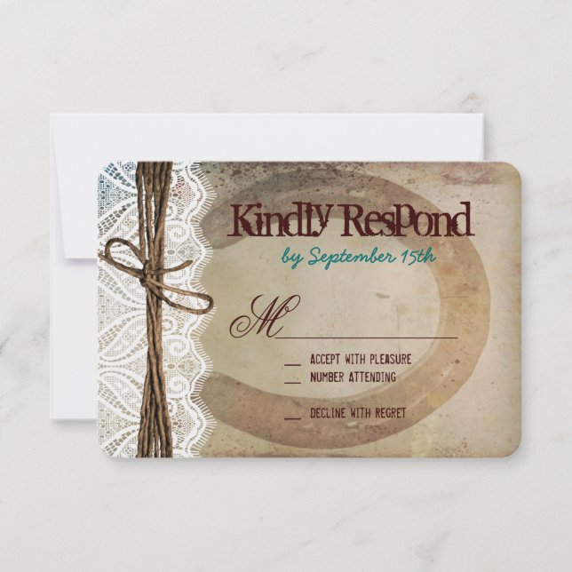 Cartas RSVP de la boda Verde azulada de herradura  (Anverso)