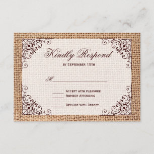 Cartas RSVP de la celebración de la boda rústica d
