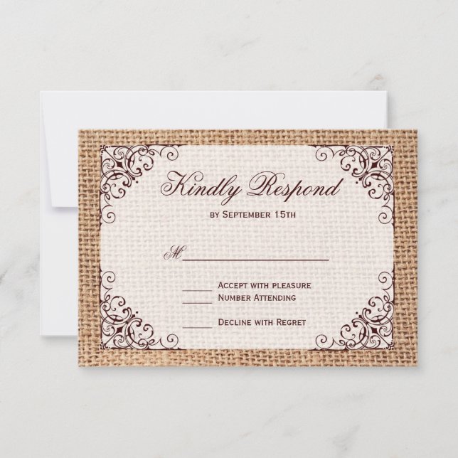 Cartas RSVP de la celebración de la boda rústica d (Anverso)