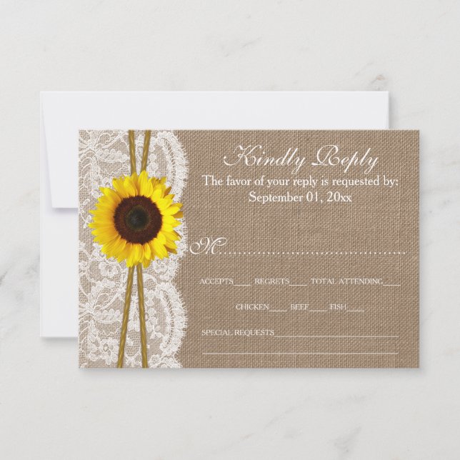 Cartas RSVP de la colección de Bodas de girasol ru (Anverso)