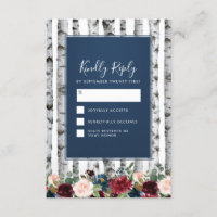 Cartas RSVP de la Marina Birch Trees Boda Azul de