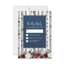 Cartas RSVP de la Marina Birch Trees Boda Azul de 