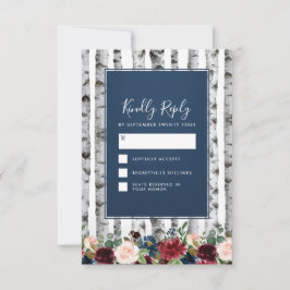 Cartas RSVP de la Marina Birch Trees Boda Azul de