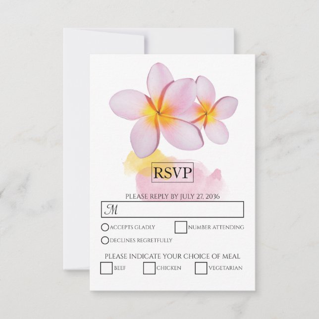 Cartas RSVP de la Plumeria Tropical Frangipani Wed (Anverso)