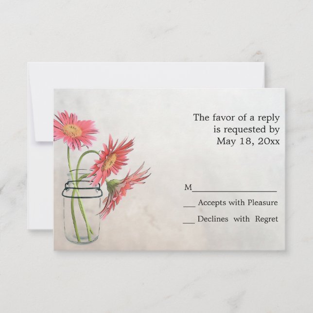 Cartas RSVP de Mason Jar Daisies (Anverso)