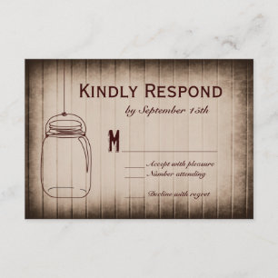 Cartas RSVP de Mason Jar Rustic Country Wood Weddi