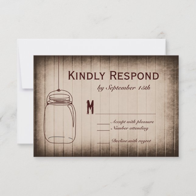 Cartas RSVP de Mason Jar Rustic Country Wood Weddi (Anverso)