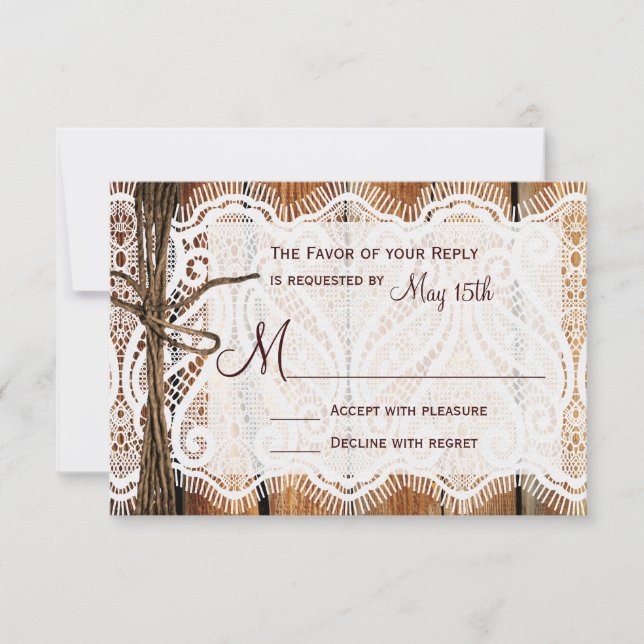 Cartas RSVP de matrimonio de dos camas de madera d (Anverso)