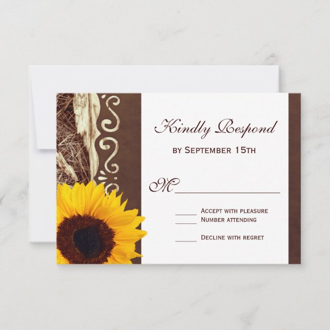 Cartas RSVP de matrimonio de girasol de las agujas (Anverso)