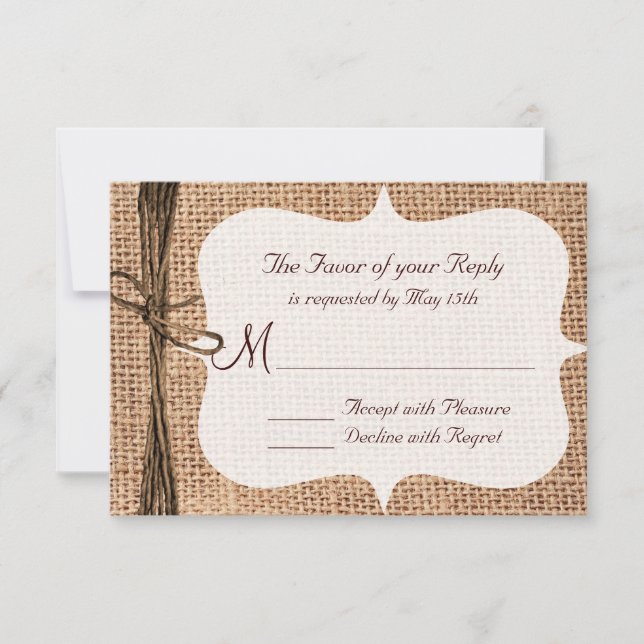 Cartas RSVP de matrimonio doble en Burlap, un país (Anverso)