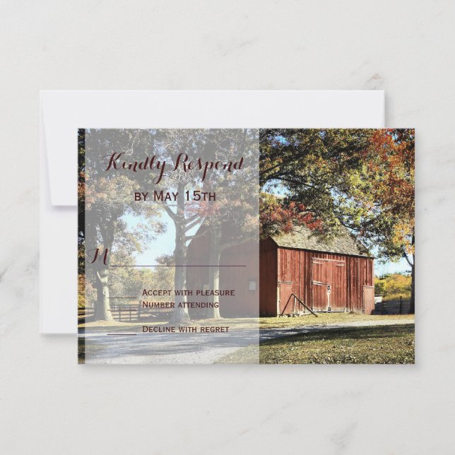 Cartas RSVP de matrimonio rústico de granjas y árb (Anverso)