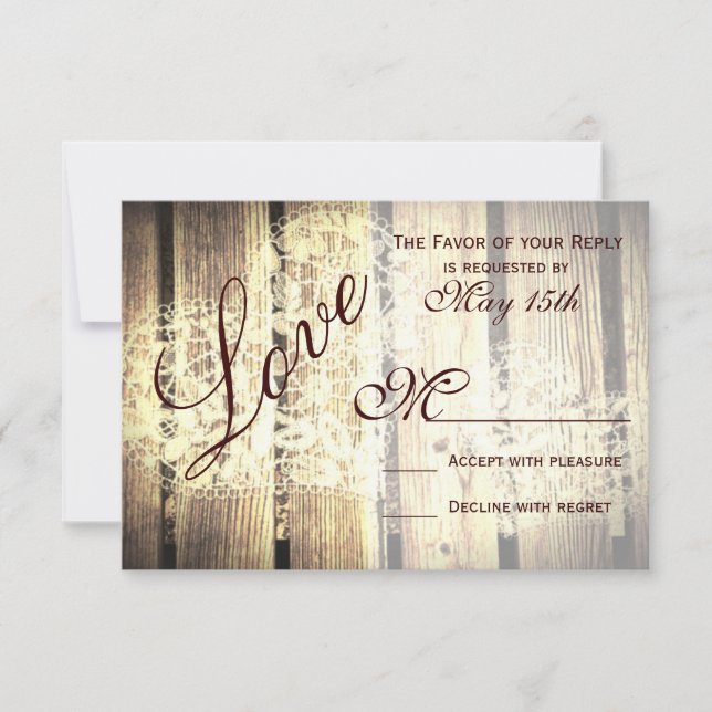 Cartas RSVP de Rústico Country Barn Wood Love Wedd (Anverso)