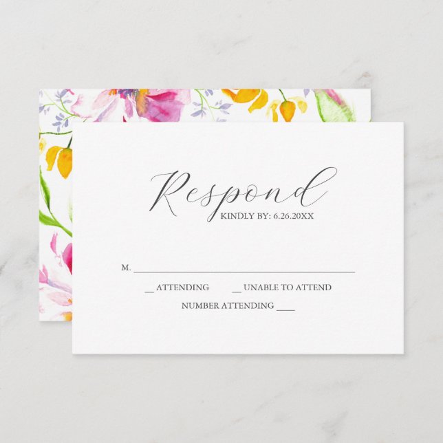 Cartas RSVP Patrón floral rosa (Anverso / Reverso)