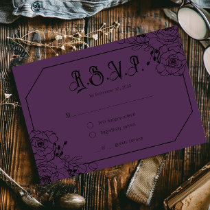 Cartas RSVP púrpura de Moody Boda floral gótico