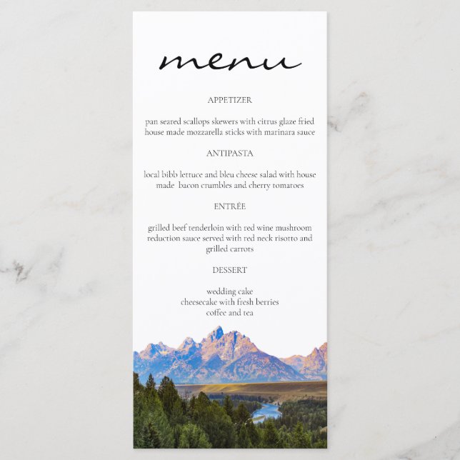 Cartas Rustic Mountain Menu (Anverso)