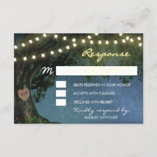 Cartas Rústicas de RSVP de Boda de roble de corazó